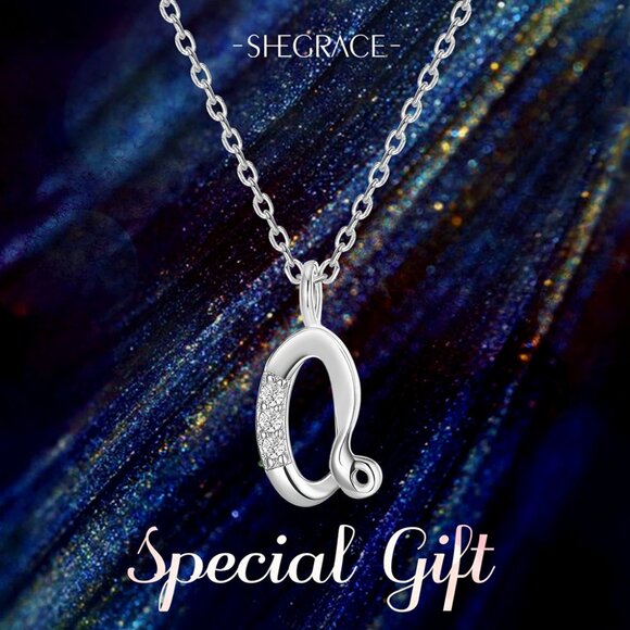 SHEGRACE 925 Sterling Silver Initial Letter Q Pendant Necklace W Cubic Zirconia - Picture 7 of 7